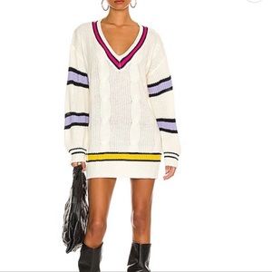 Stylish White Knit Dress with Colorful Stripes